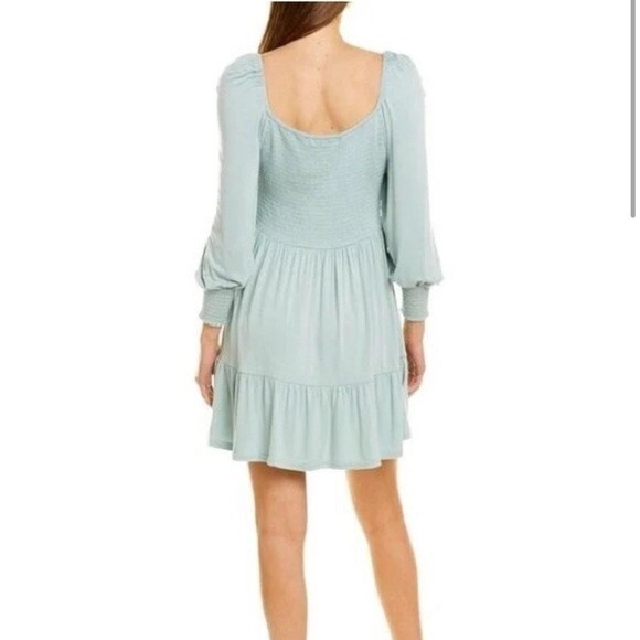 NWOT BB DAKOTA | Let's Go Crazy Smocked Dress In Sea Mist Long Sleeve M - Picture 3 of 5